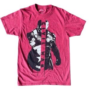 Marvel Split Graphic Captain America & Iron Man Civil War Heather Red Small Tee